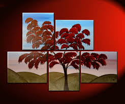 Large Tree Painting Wall Art Red Green