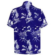 Hawaiian Shirt Mens Beach Aloha Camp Party Holiday Short Sleeve Button Up Down Palm Tree Print L