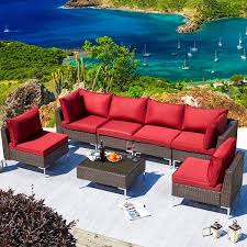 7 Pieces Wicker Outdoor Sectional Set