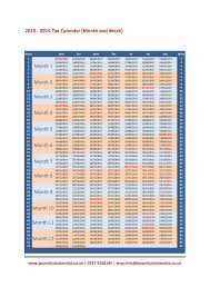 2015 2016 Tax Week Calendar