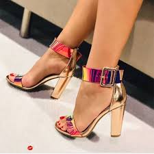 Us 15 99 50 Off 2019 Women Summer Platform Gold 11 5cm High Heels Glitter Block Heels Rainbow Sandals Lady Chunky Pumps Female Sandals Shoes In High