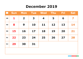 2019 Calendar With Week Numbers Printable As Pdf Image
