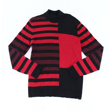 Alfani Mens Sweater Red Size Small S Colorblock Print Turtleneck