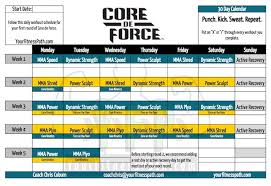 core de force workout calendar your