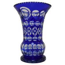 Cobalt Blue Hand Cut Lead Crystal Vase
