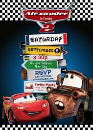 Disney Pixar Cars Lightning Mcqueen Mater Birthday Party Invitations