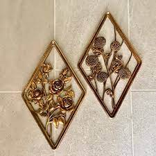 Pair Of Gold Flower Wall Hangings By