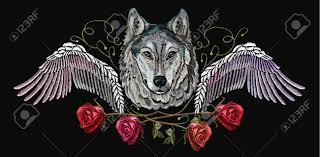 Embroidery Wolf Wings And Roses Embroidery Wolf Fashion Modern