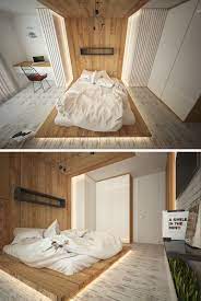 bed with a floor to ceiling headboard