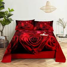Red Rose Fl Bedding Set King Queen