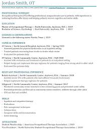 entry level occupational therapy resume