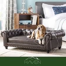 Dog Bed Sofa Couch Leather Tufted Round