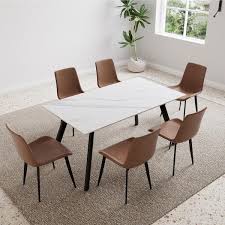7 Piece White Slate Stone Dining Table