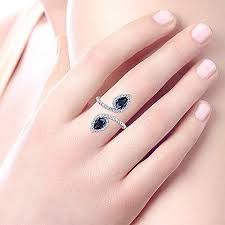 14k White Gold Pear Shaped Sapphire Diamond Wrap Ring