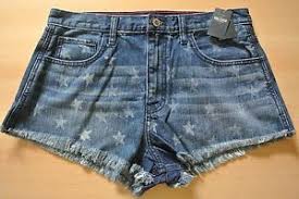 Details About Hollister Festival High Rise Dark Wash Star Span Shorts Womens Girls Size 11 L