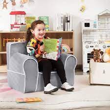 Costway Kids Sofa Toddler Foam Filled Armchair W Velvet Fabric Baby Perfect Gift Grey