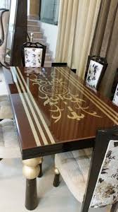brown glass top 6 seater dining table