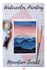 Simple Watercolor Mountain Sunset