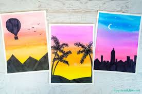 Sunset Silhouette Watercolor Painting