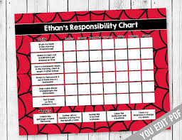 Printable Boy Chore Chart Reward Chart Responsibility Chart Weekly Chore Chart Behavior Chart Kids Chore Chart Printable You Edit Pdf