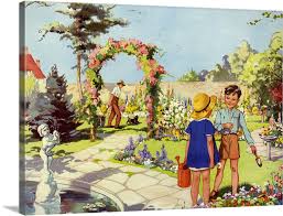 Children Gardening Large Solid Faced Canvas Wall Art Print Great Big Canvas