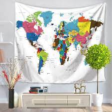 Colorful World Map Tapestry Wall