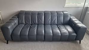 leather 3 seater reclining grey sofa