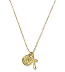 Use the code blck for %40 off use the code ada2020 for %20 off Cross Necklace 14k Gold Pendant Necklace Saint Medal St Genevieve Dainty 18 Inch Necklaces For Women Cy18687y7h2