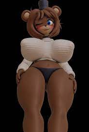 3d blue eyes brown skin five nights at freddy's five nights in  anime freddy (fnaf) looking at viewer white jumper winking at viewer 
