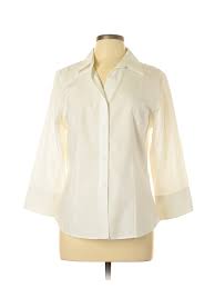 Details About Foxcroft Women White 3 4 Sleeve Button Down Shirt 12