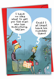 1257 man who has everything funny merry christmas greeting card with 5 x 7 envelope by leworks