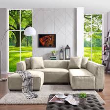 Handy Living Phoenix 3 Piece Light Gray Polyester 4 Seater L Shaped Right Facing Sectional Sofa With Ottoman