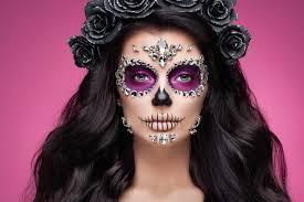 portrait woman sugar skull makeup red