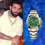 Drake with a Rolex Daytona featuring an emerald-colored green dia