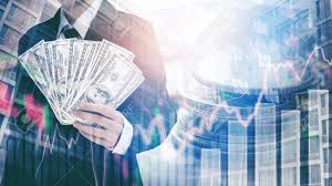 Businessman Holding Money US Dollar Bills On Digital Stock Market Financial  Exchange And Trading Graph Double Exposure City On The Background Stock  Photo, Picture And Royalty Free Image. Image 92158072.