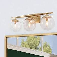 Ksana Gold Bathroom Light Fixtures Modern Bathroom Lights Over Mirror 3 Light Bathroom Vanity Light Fixtures With Clear Globe Glass Shades And Taper Arm Amazon Com