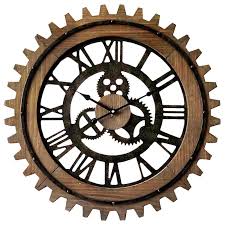 Brown Metal Wood Round Wall Clock 24