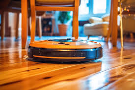 closeup of a robot vacuum cleaning