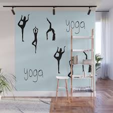 Yoga Poses On Blue Wall Mural By Teti