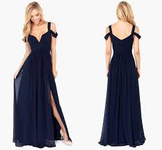 2019 Summer Bariano Off Shoulder Elegance Navy Blue Bridesmaid Dresses Flowing Chiffon Backless With Split Maxi Long Evening Dresses Ba3523 Chief