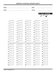 printable answer sheet 1 100 form