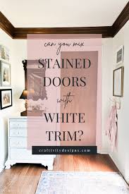 wood stained doors with white trim