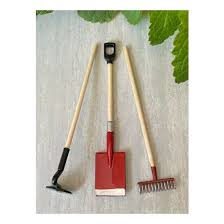 red tool set shovel hoe rake new