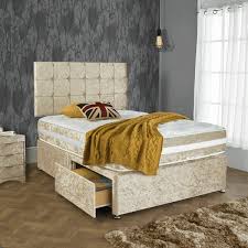 Crushed Velvet Bed Champagne With