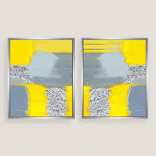 yellow grey abstract canvas wall art