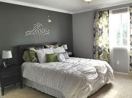 grey master bedroom dark accent wall