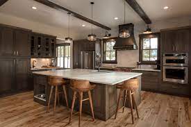 75 open concept kitchen with dark wood