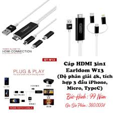 Cáp HDMI 3in1 Earldom ET-W13 ( Độ Phân Giải 4K, Tích Hợp 3 Đầu Lightning,  Micro, TypeC )