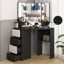 corner vanity desk with lighted mirror