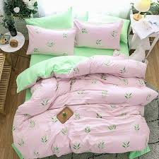 Bedding Set Light Pink Green Duvet
